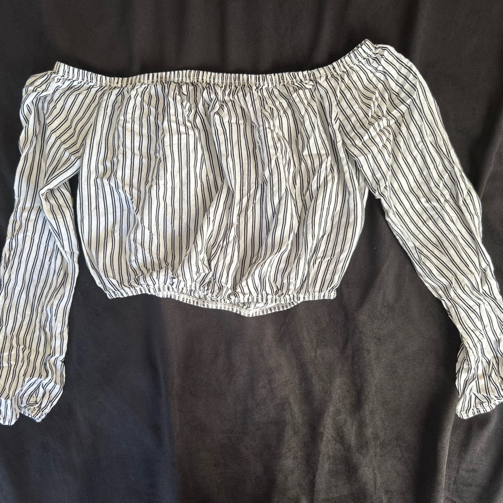 Windsor Black and White Striped Off-Shoulder Blouse